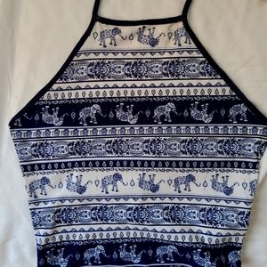 Blue Elephant Halter Crop Top